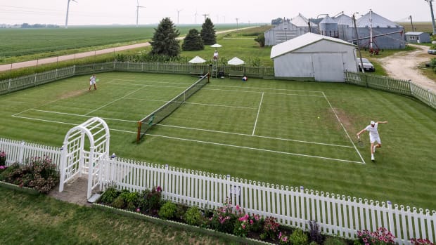 To reach the All Iowa Lawn Tennis Club, you have to drive up a gravel road.